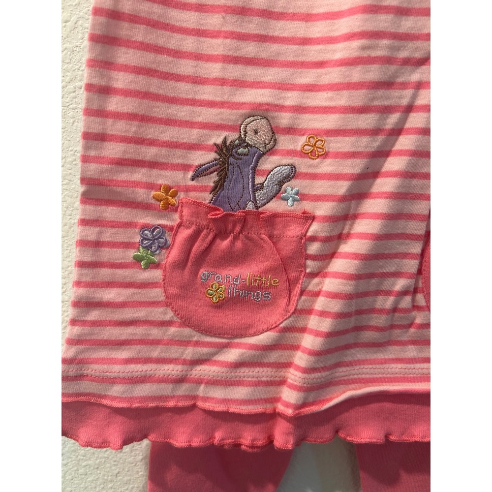 Vintage Disney Baby Eeyore Pink Striped Tunic and Leggings Set Girls 3-6M NWT - Picture 2 of 7
